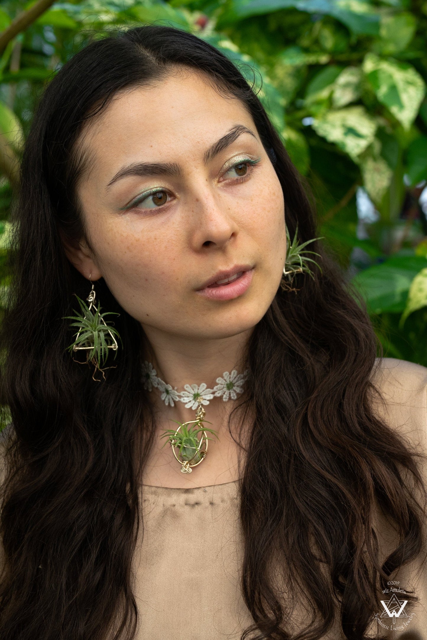 Air Plant Tetrahedron Pyramid Earrings ~ 3D Geometric
