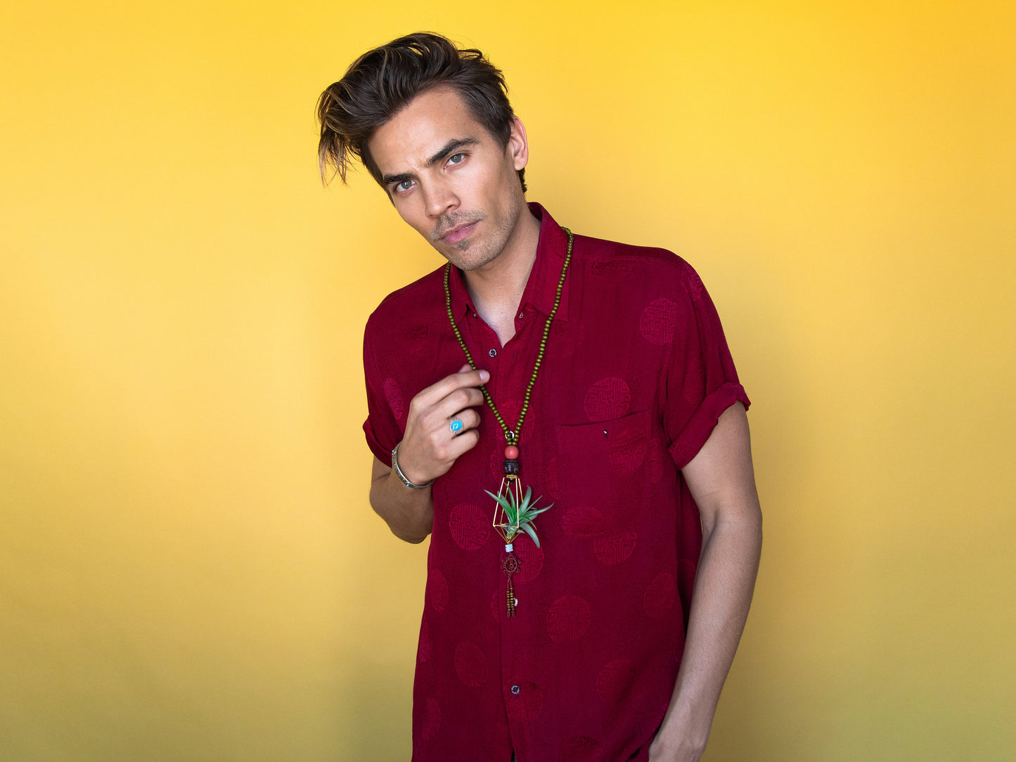 Air Plant Terrarium Sandalwood Bead Necklace ~ Buddha Monk Prayer Beads