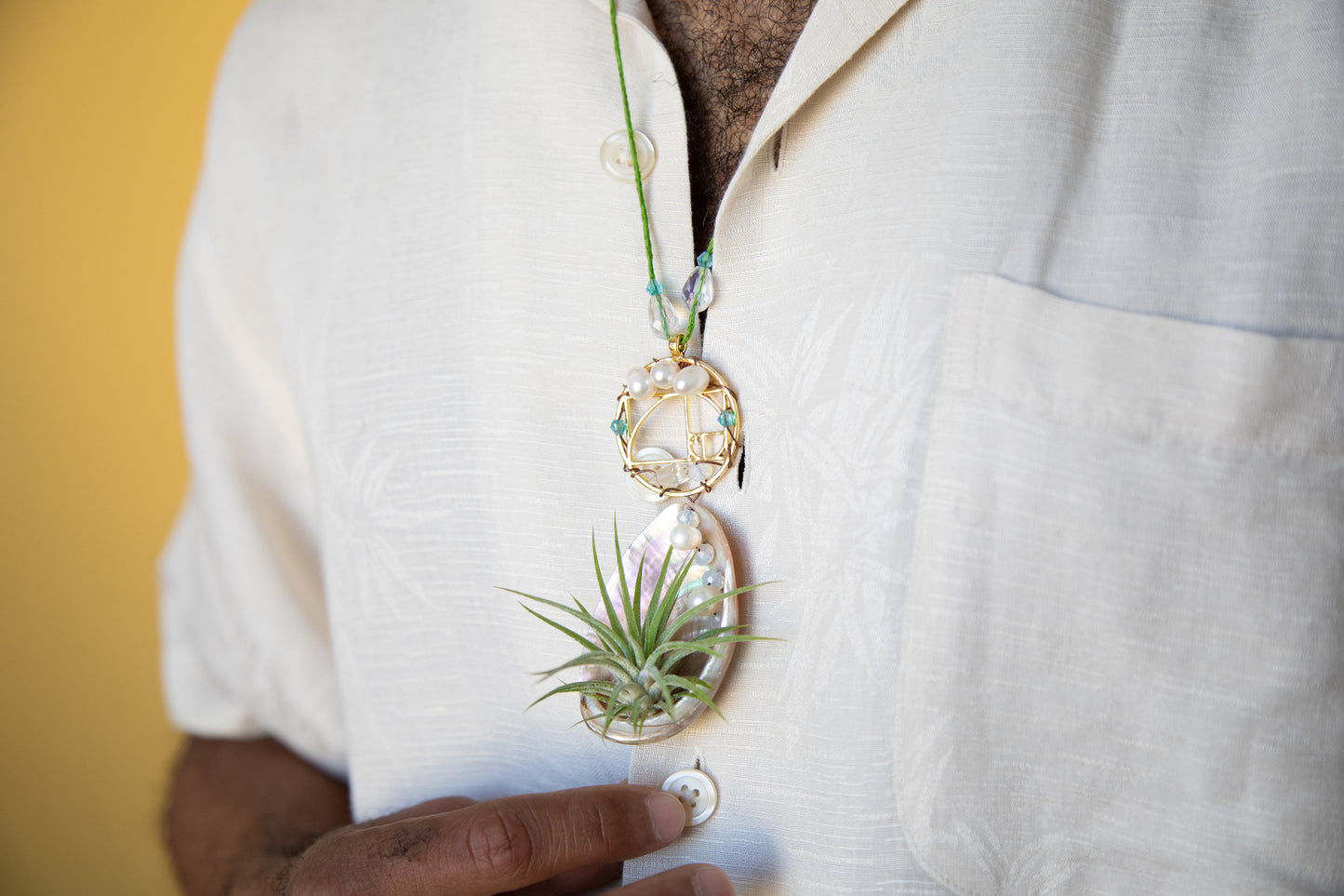 Air Plant Orb Pearl Beaded Abalone Geometric Necklace