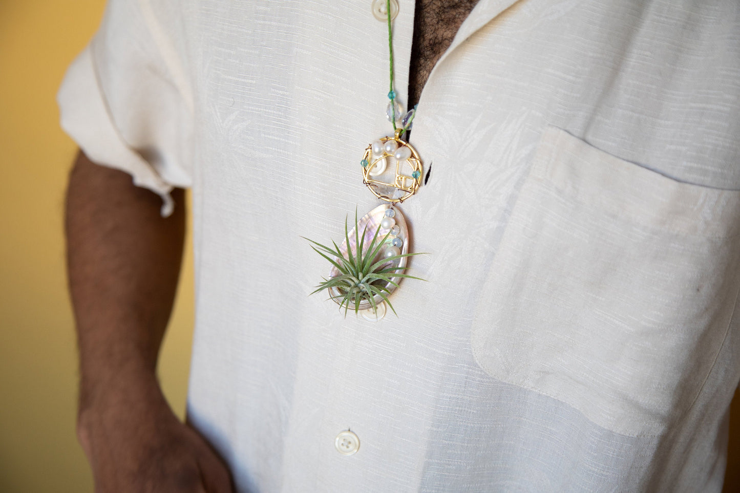 Air Plant Orb Pearl Beaded Abalone Geometric Necklace