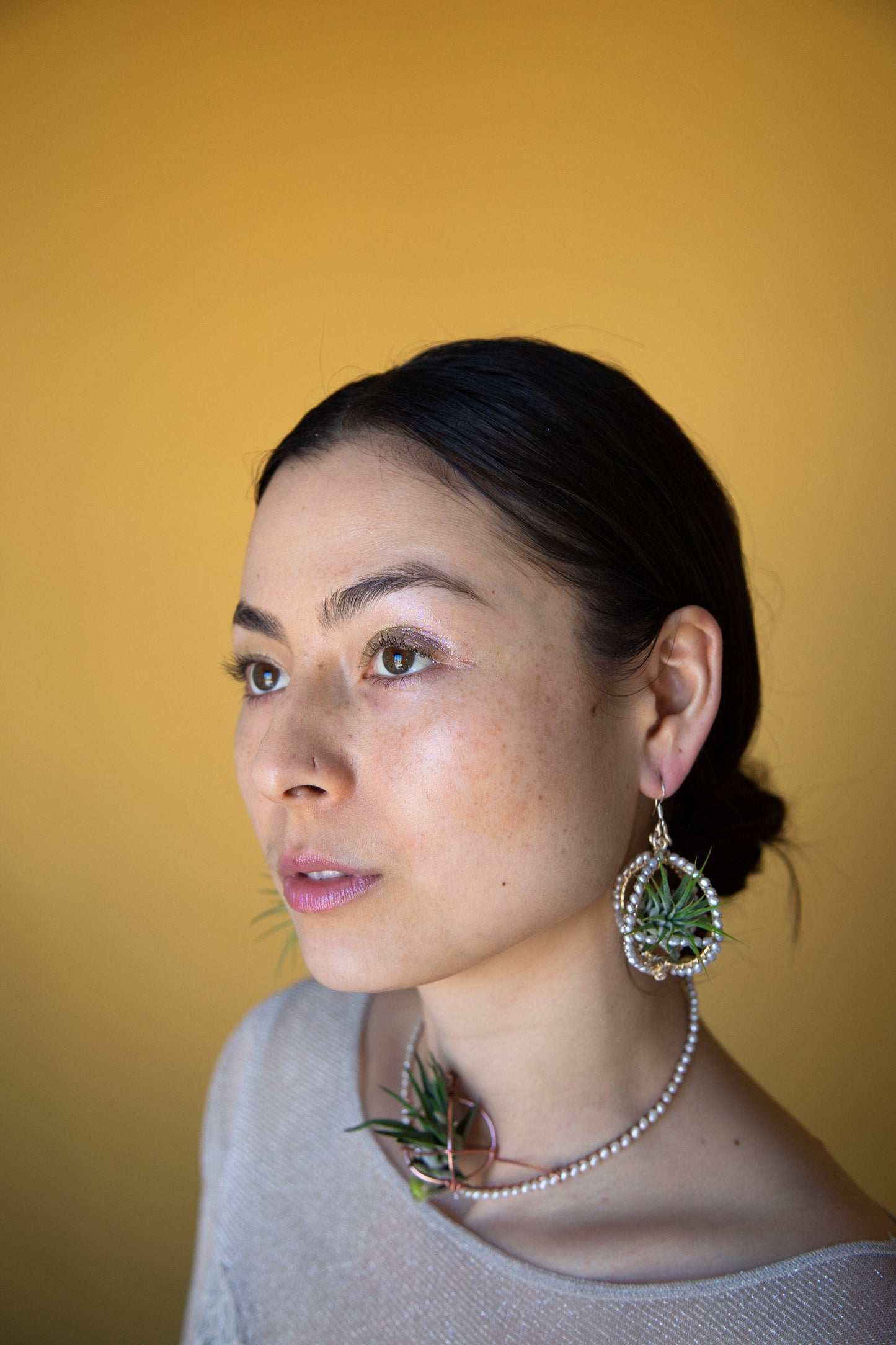 Air Plant Pearl Embroidered Orb Carriage Earrings