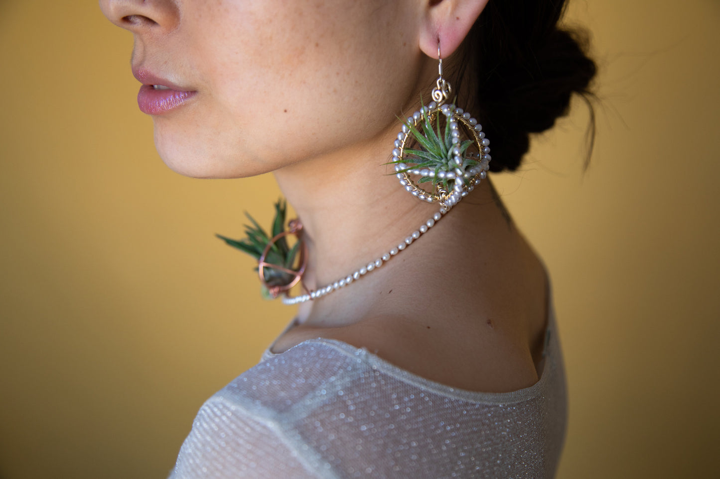 Air Plant Pearl Embroidered Orb Carriage Earrings