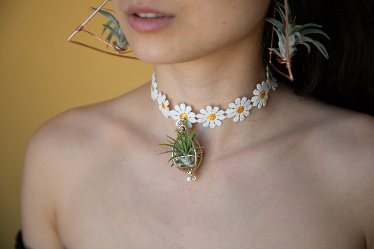 Air Plant Choker Pendant  ~  Flower Chokers + Flower Earrings Set
