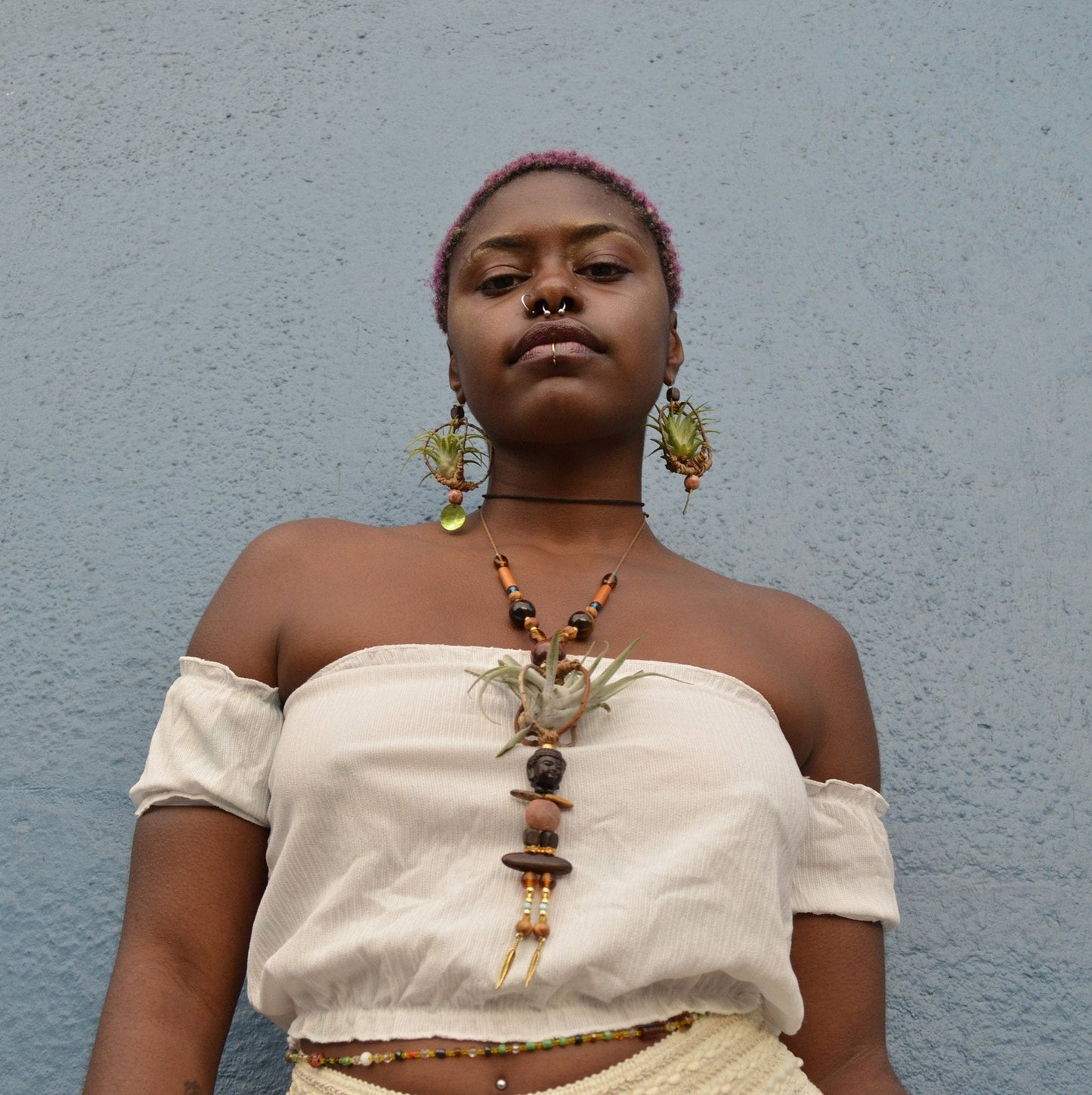 Sprouting Buddha Air Plant Necklace ~ Wood Branch Orb