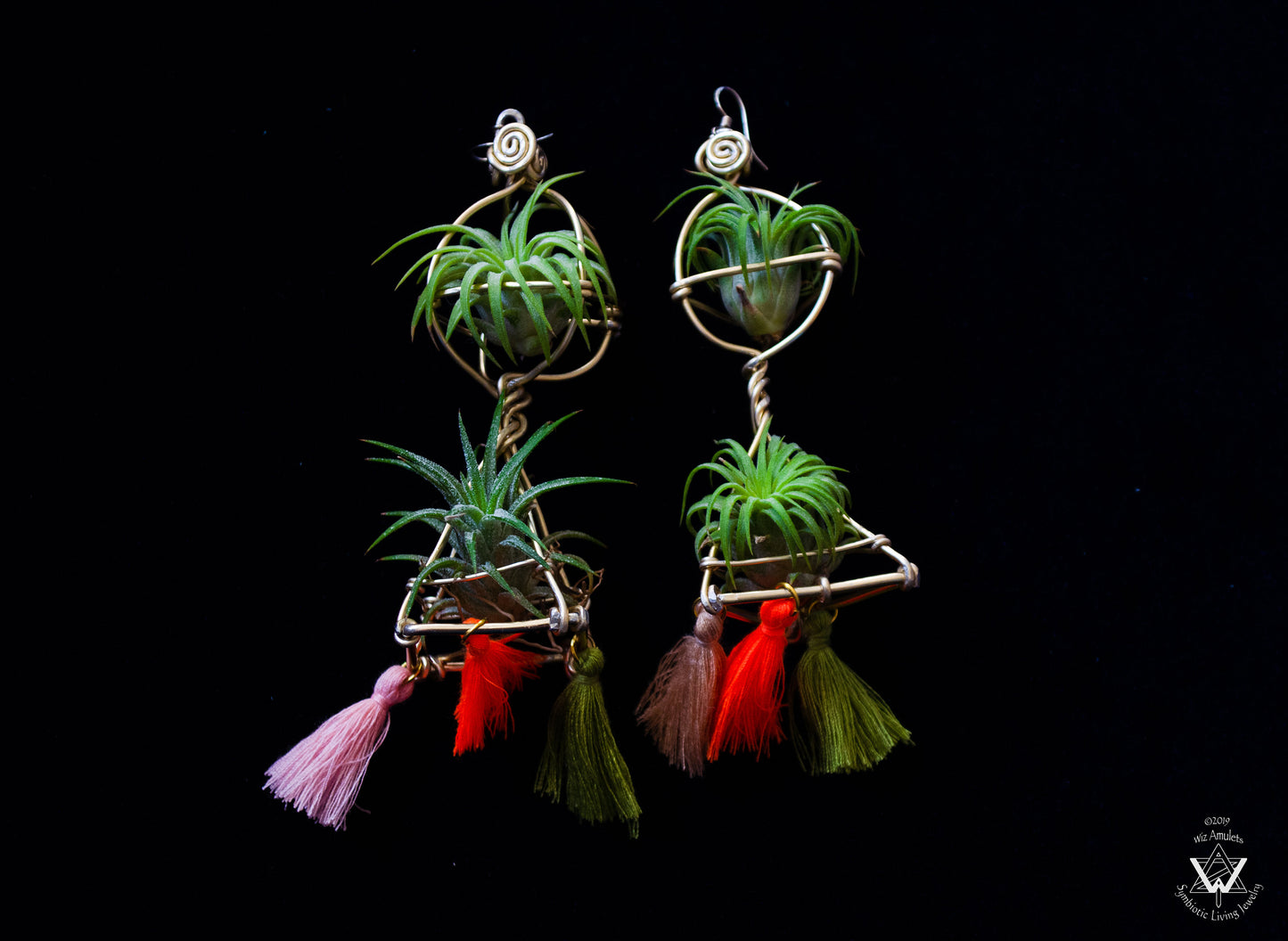 Fiesta Air Plant Orb Pyramid Earrings ~Festival Living Pinata Tassel Temple~