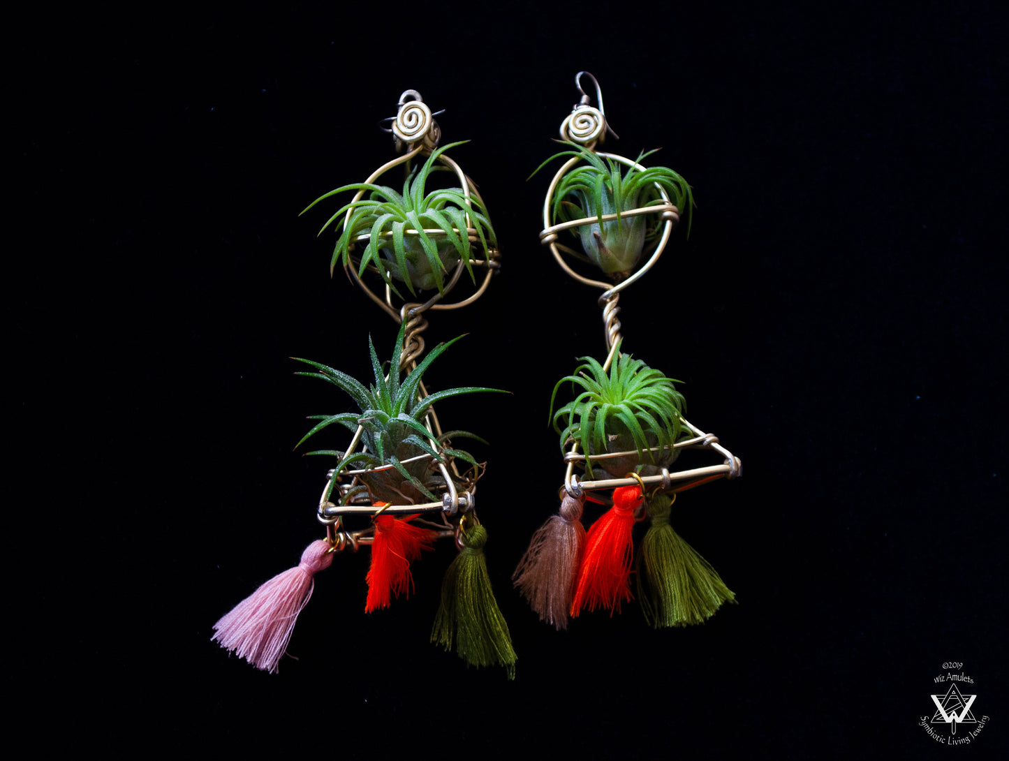 Fiesta Air Plant Orb Pyramid Earrings ~Festival Living Pinata Tassel Temple~