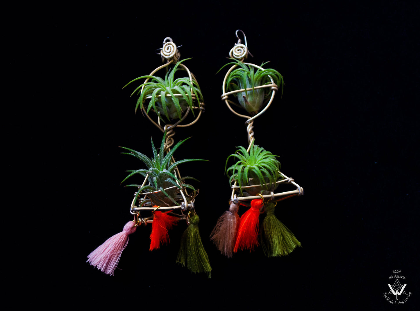 Fiesta Air Plant Orb Pyramid Earrings ~Festival Living Pinata Tassel Temple~
