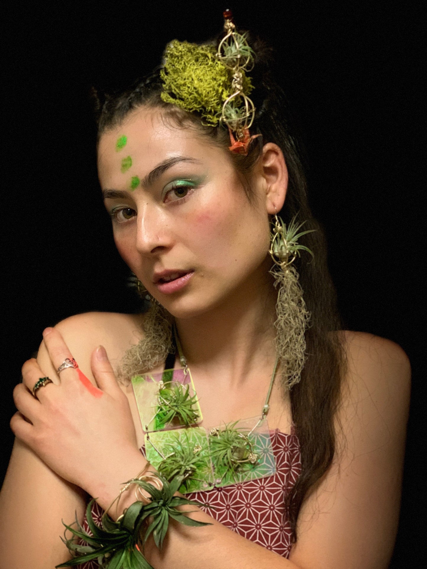 Holographic Air Plant Statement Necklace ~Iridescent Collar Necklace