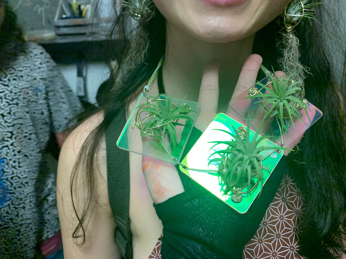 Holographic Air Plant Statement Necklace ~Iridescent Collar Necklace