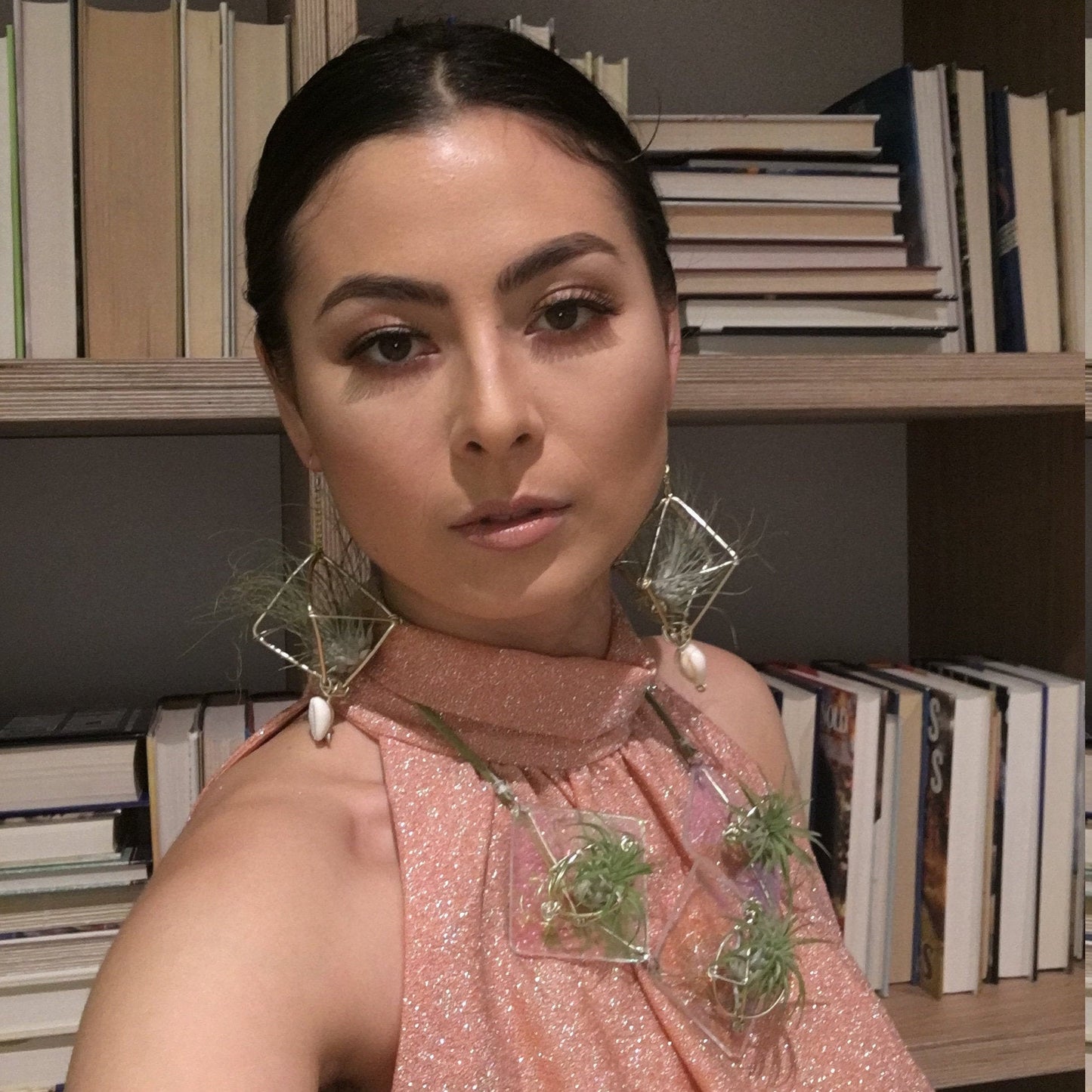 Large Diamond Air Plant Earrings - Geometric Octahedrons (Sterling Silver)