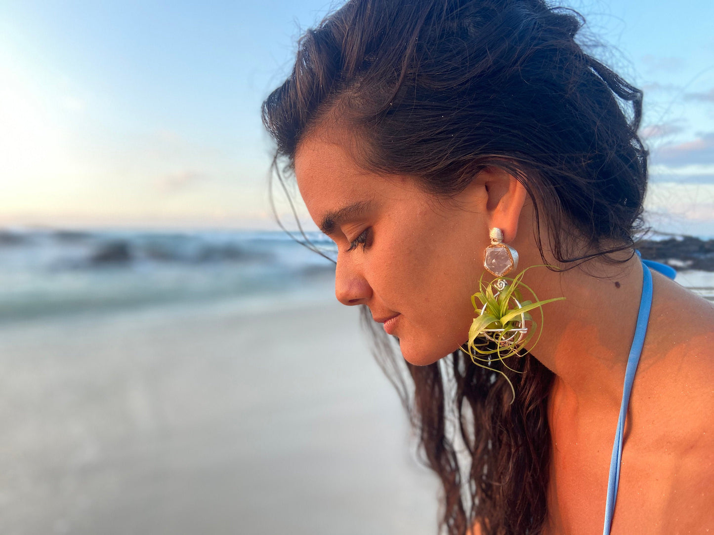 Geometric Crystal Ball Air Plant Stud Earrings - Metaphysical Platonic Solids