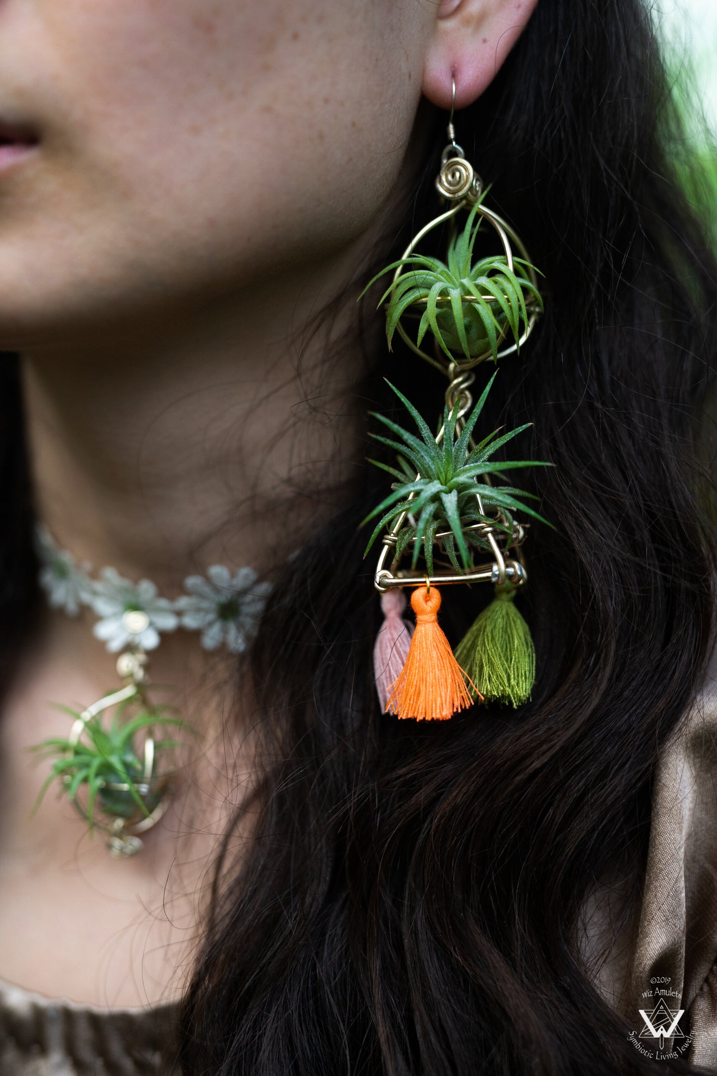Fiesta Air Plant Orb Pyramid Earrings ~Festival Living Pinata Tassel Temple~