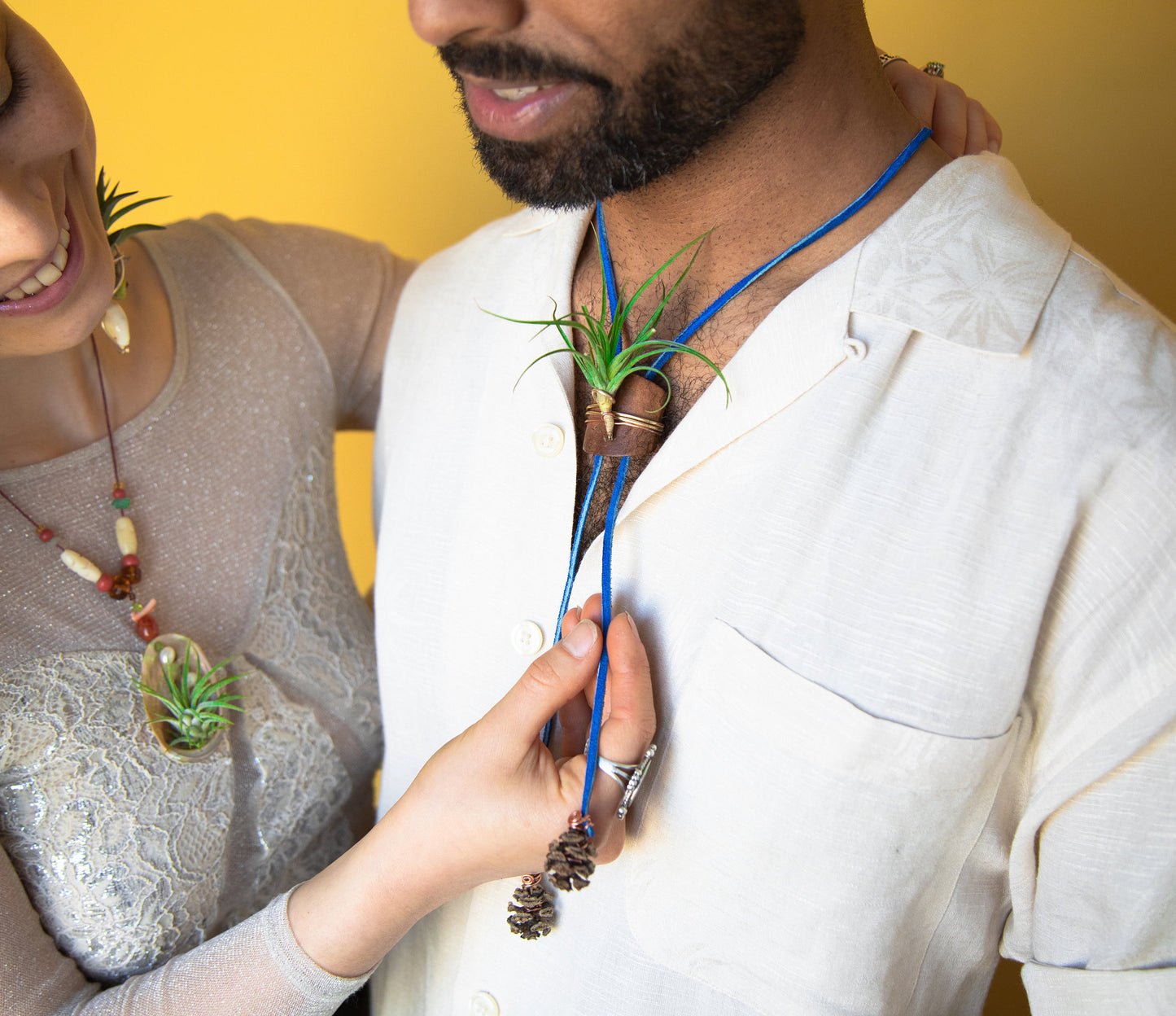 Living Air Plant Bolo Tie + Pinecone Charms