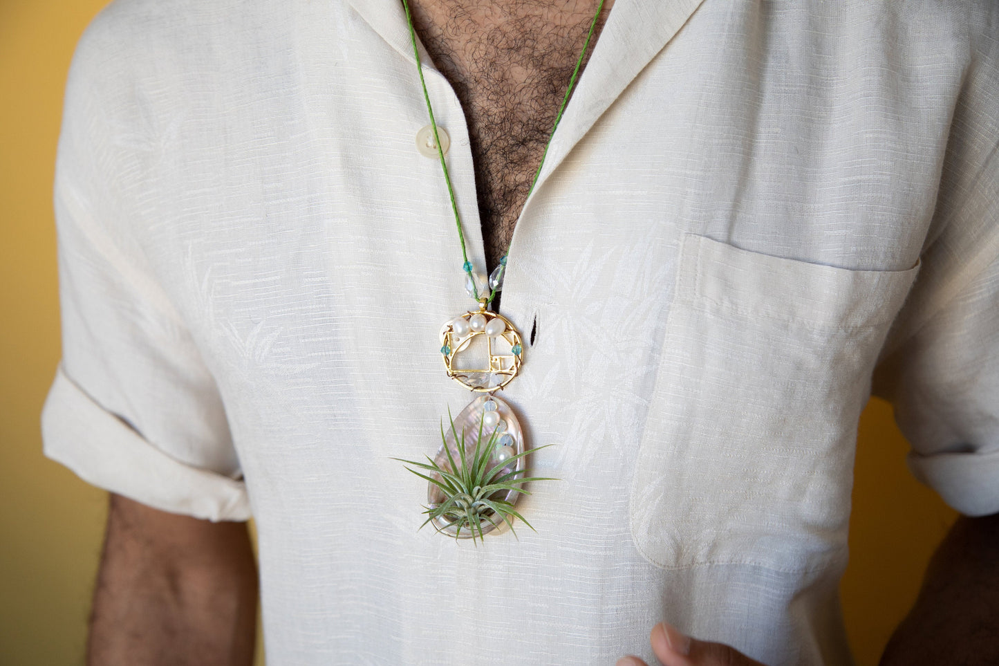 Air Plant Orb Pearl Beaded Abalone Geometric Necklace