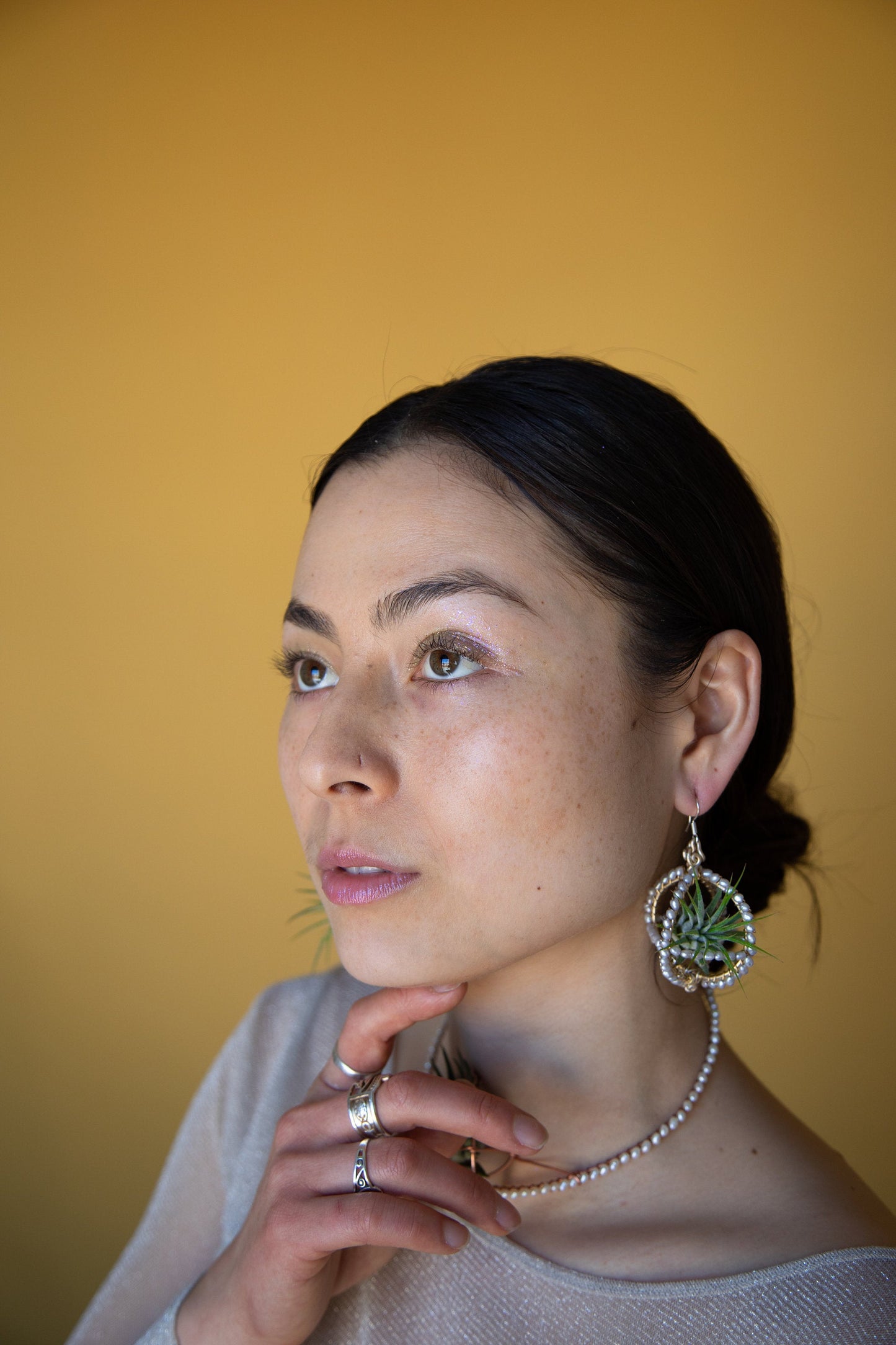 Air Plant Pearl Embroidered Orb Carriage Earrings