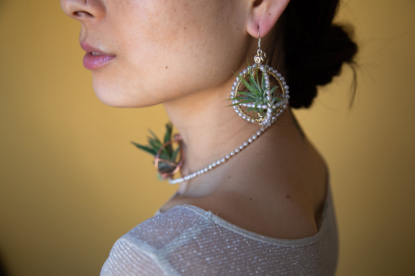 Air Plant Pearl Embroidered Orb Carriage Earrings