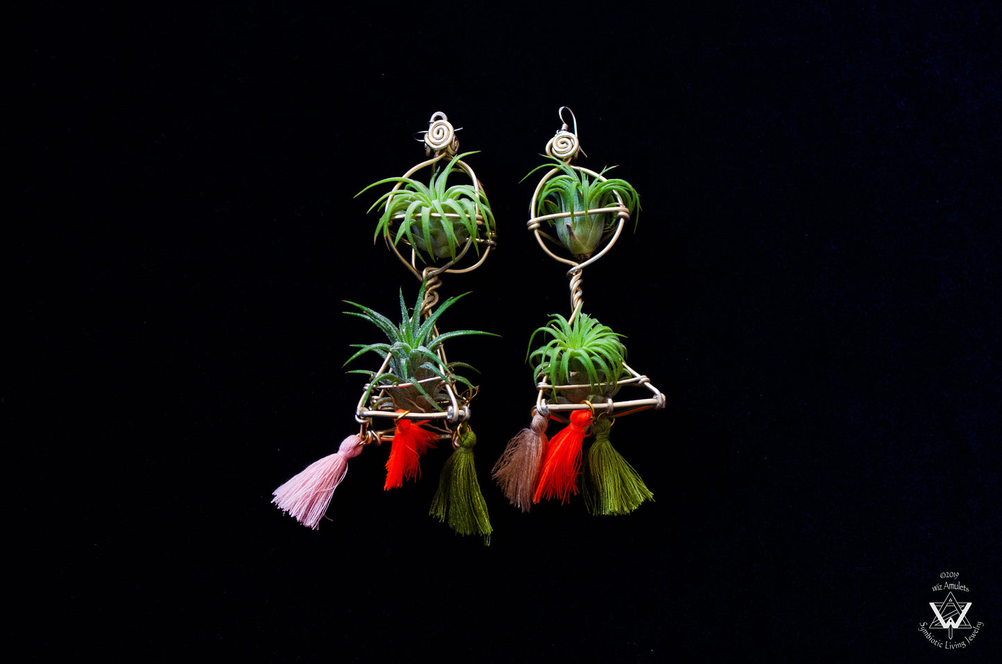 Fiesta Air Plant Orb Pyramid Earrings ~Festival Living Pinata Tassel Temple~