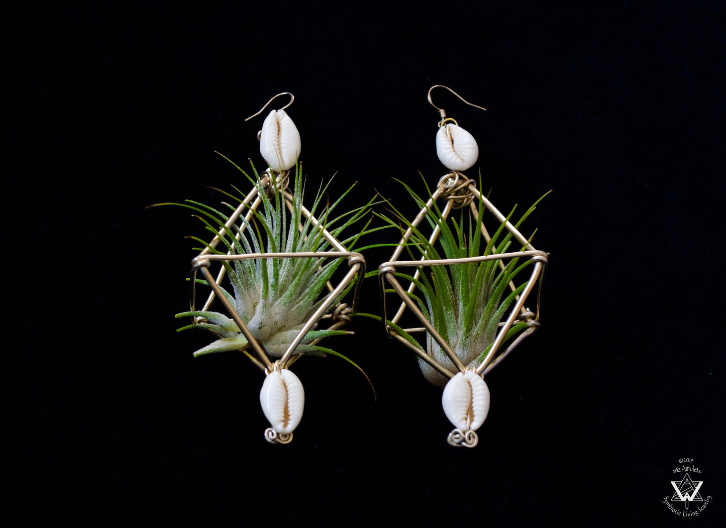 Large Diamond Air Plant Earrings - Geometric Octahedrons (Sterling Silver)