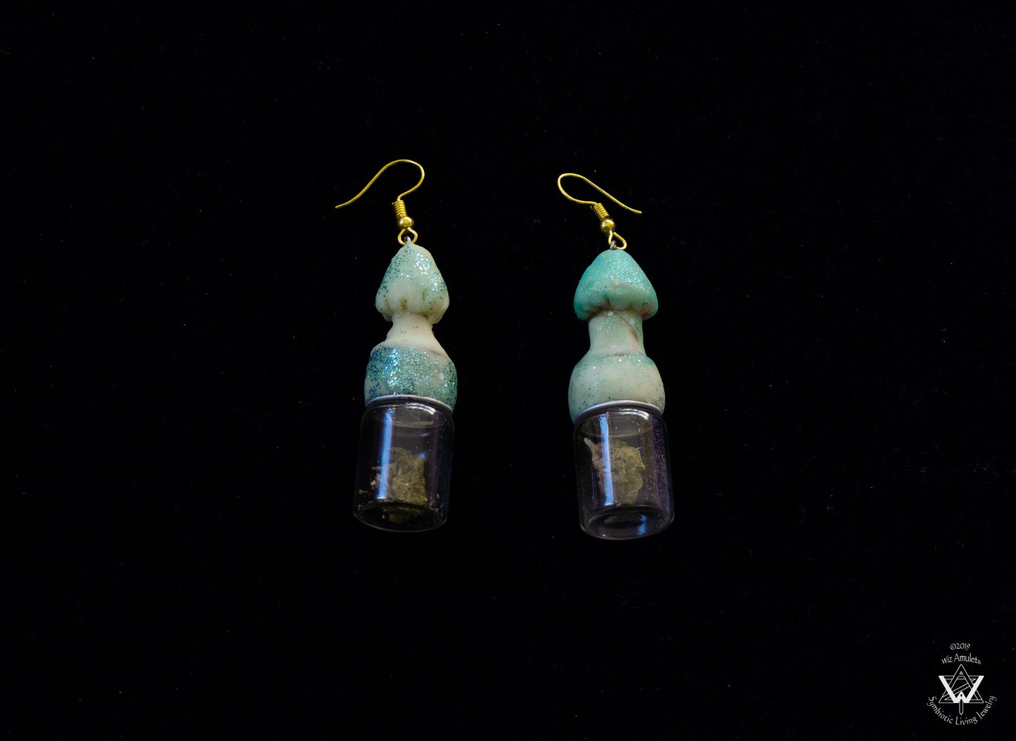 Glowing Mushroom Jar Container Earrings Screw Top Lid