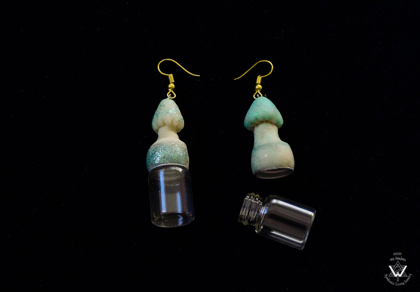 Glowing Mushroom Jar Container Earrings Screw Top Lid