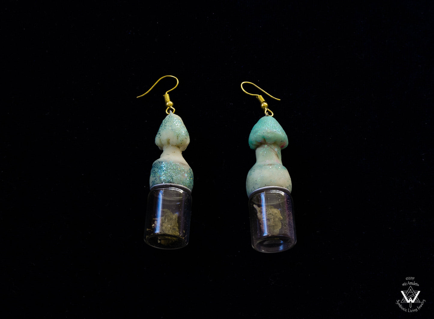 Glowing Mushroom Jar Container Earrings Screw Top Lid