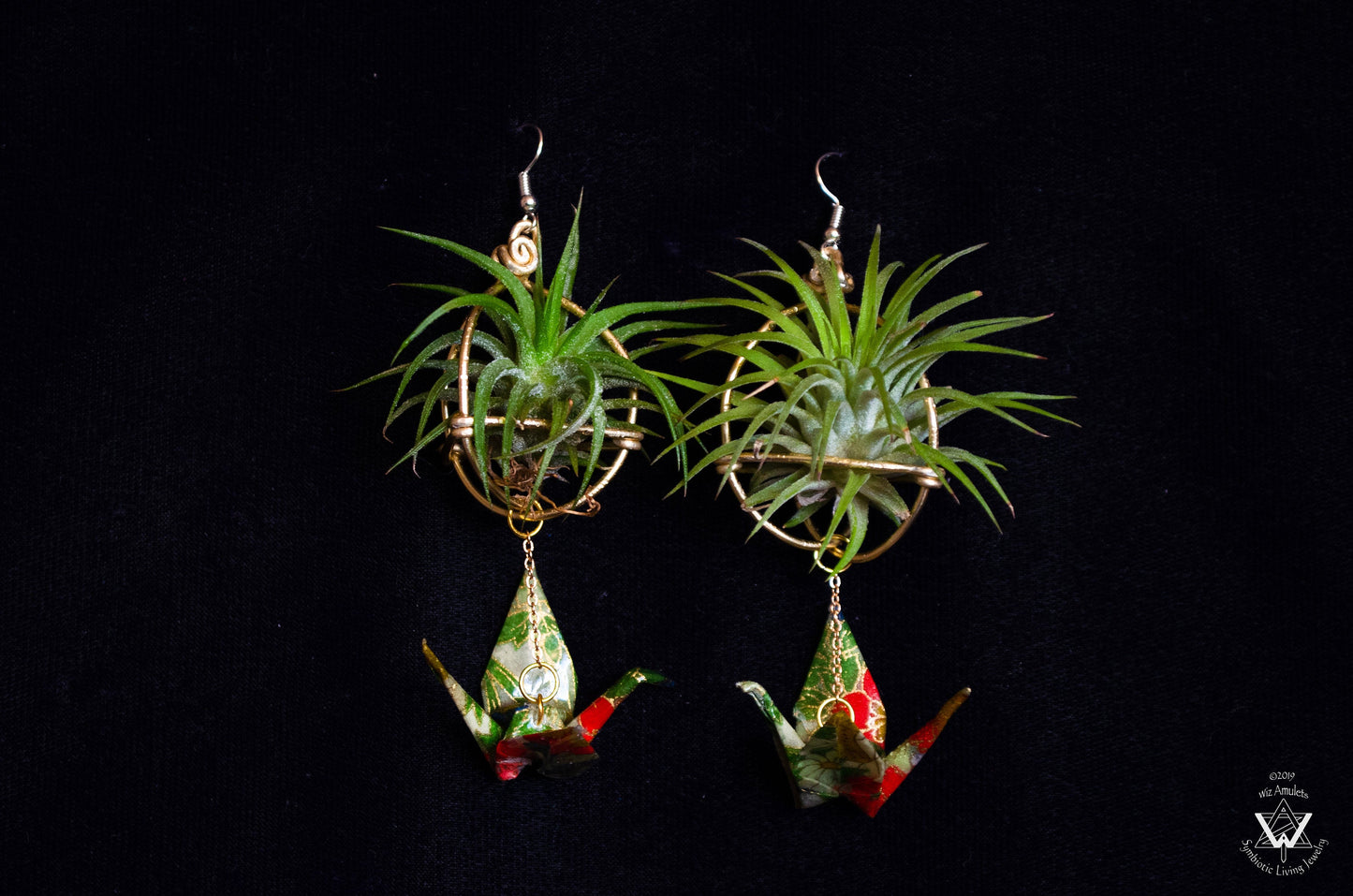 Living Plant Origami Crane Earrings
