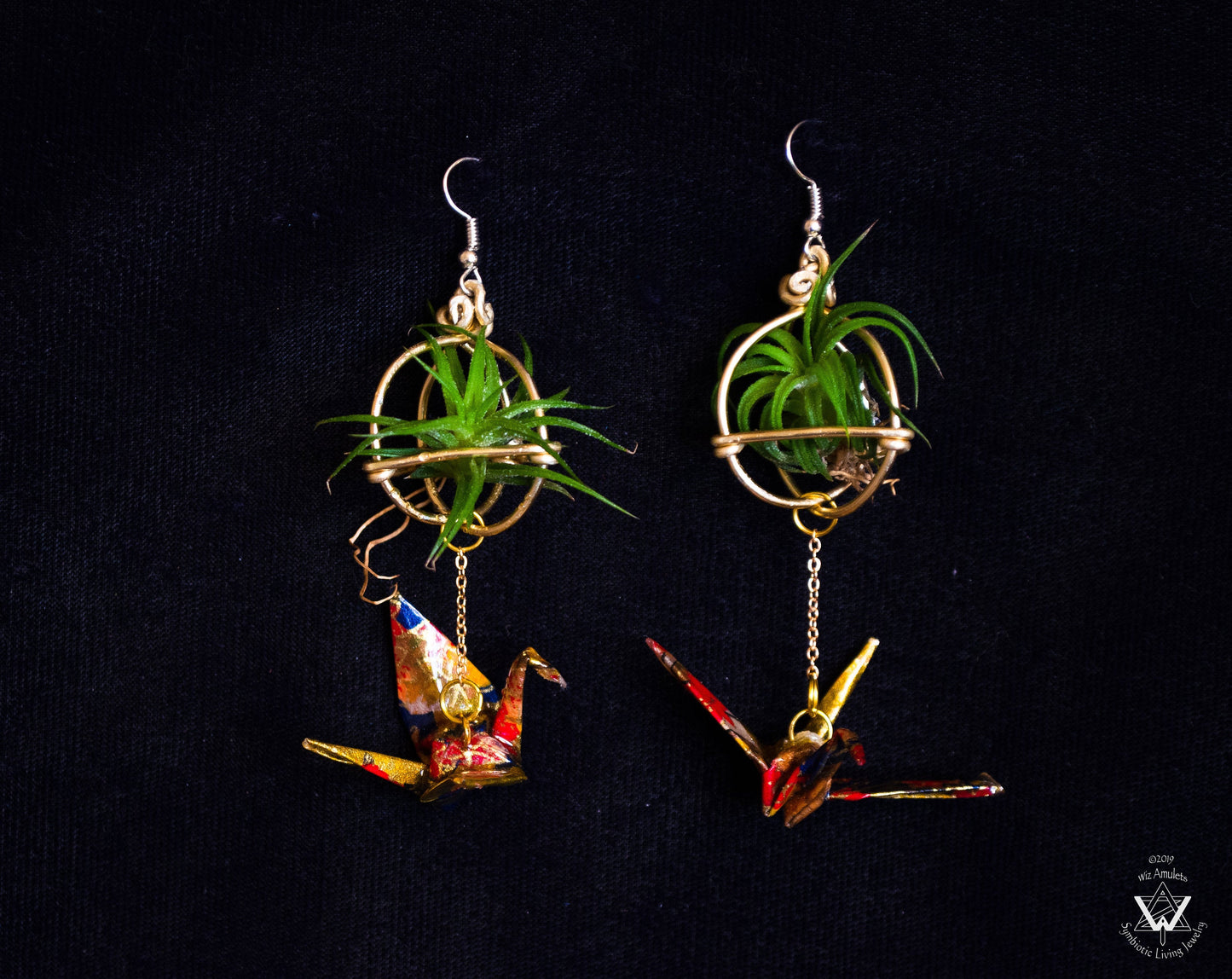 Living Plant Origami Crane Earrings