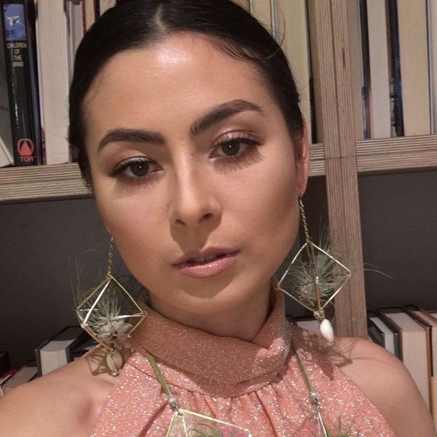 Large Diamond Air Plant Earrings - Geometric Octahedrons (Sterling Silver)