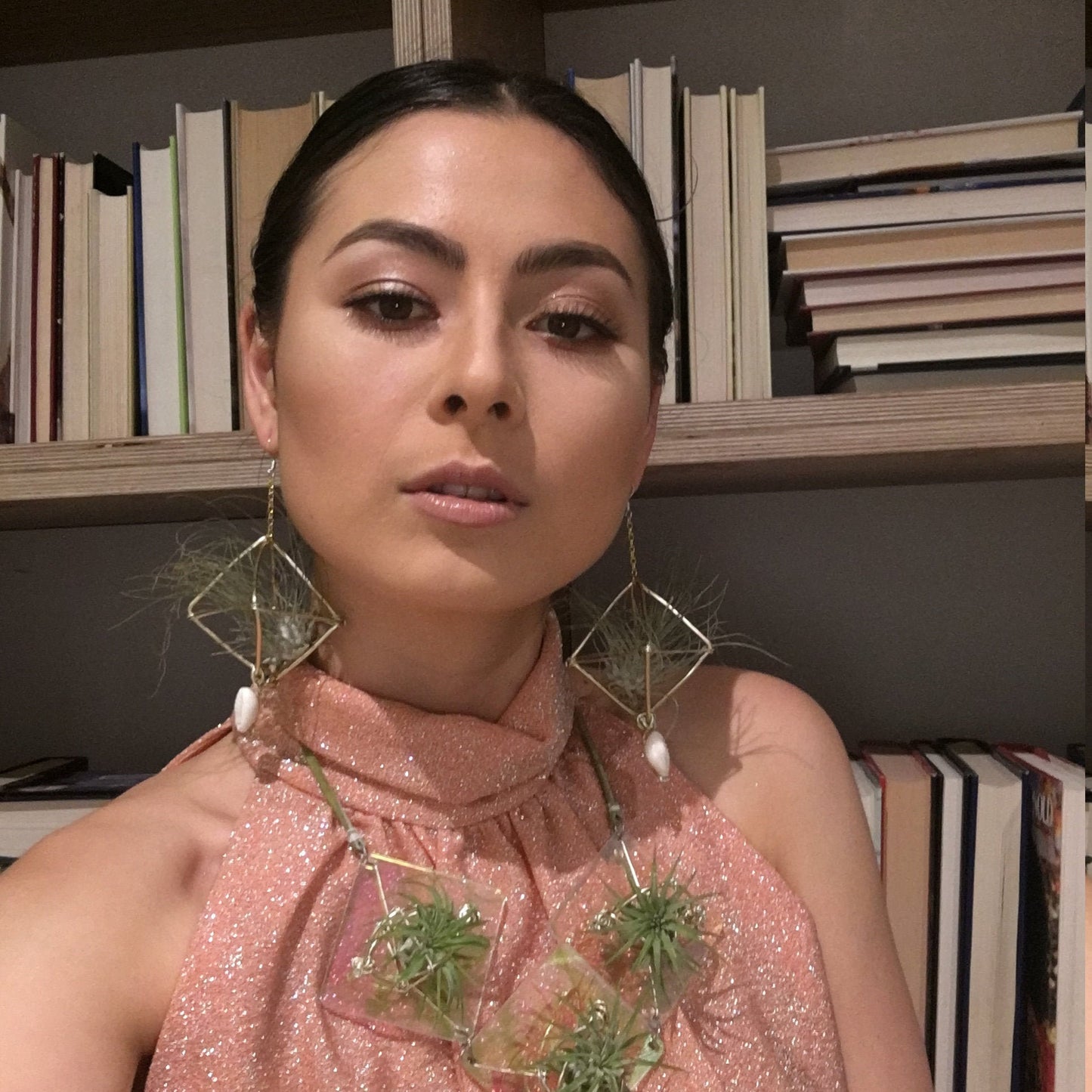 Large Diamond Air Plant Earrings - Geometric Octahedrons (Sterling Silver)