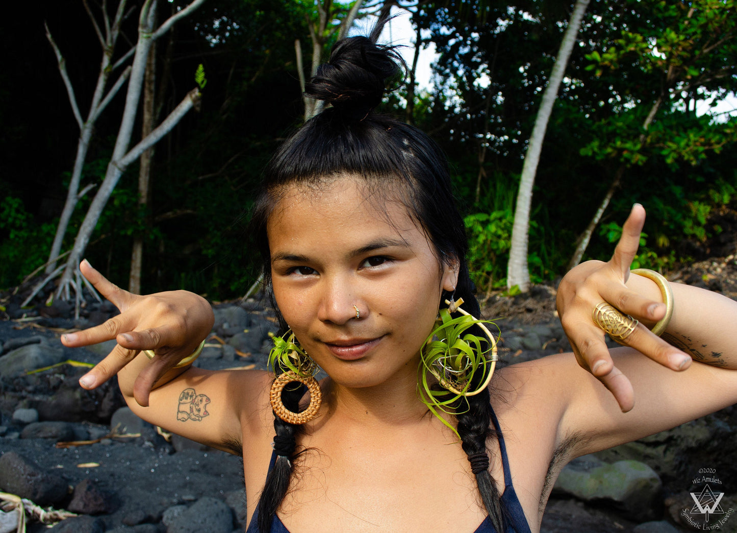 Bamboo Air Plant Organic Hoop Earrings
