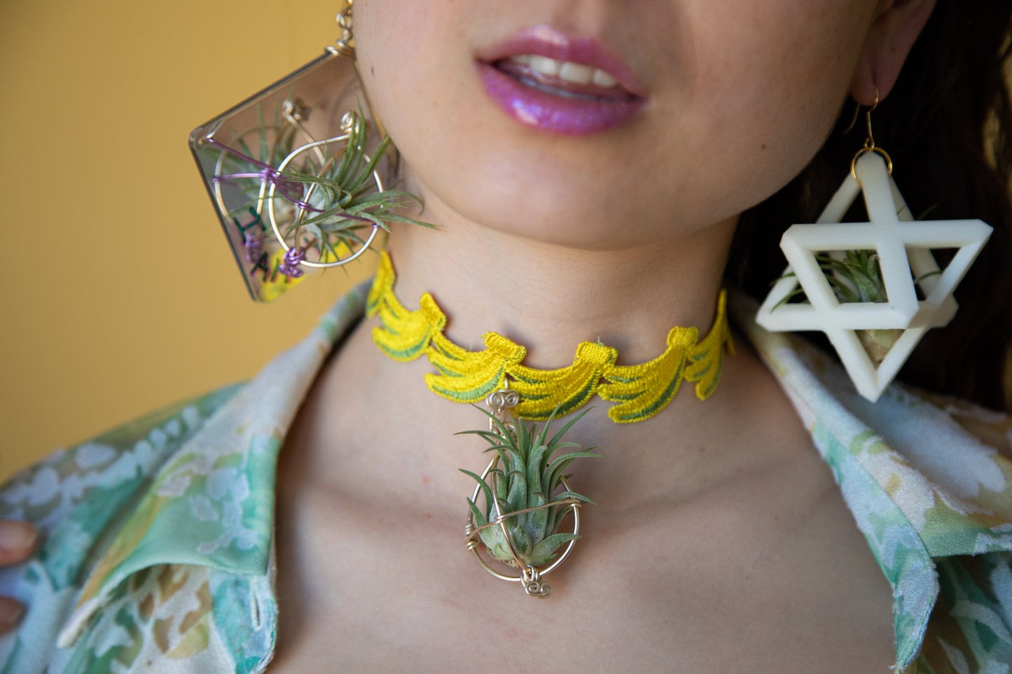 Holographic Mirror Air Plant Earrings ~  Iridescent Living Earrings