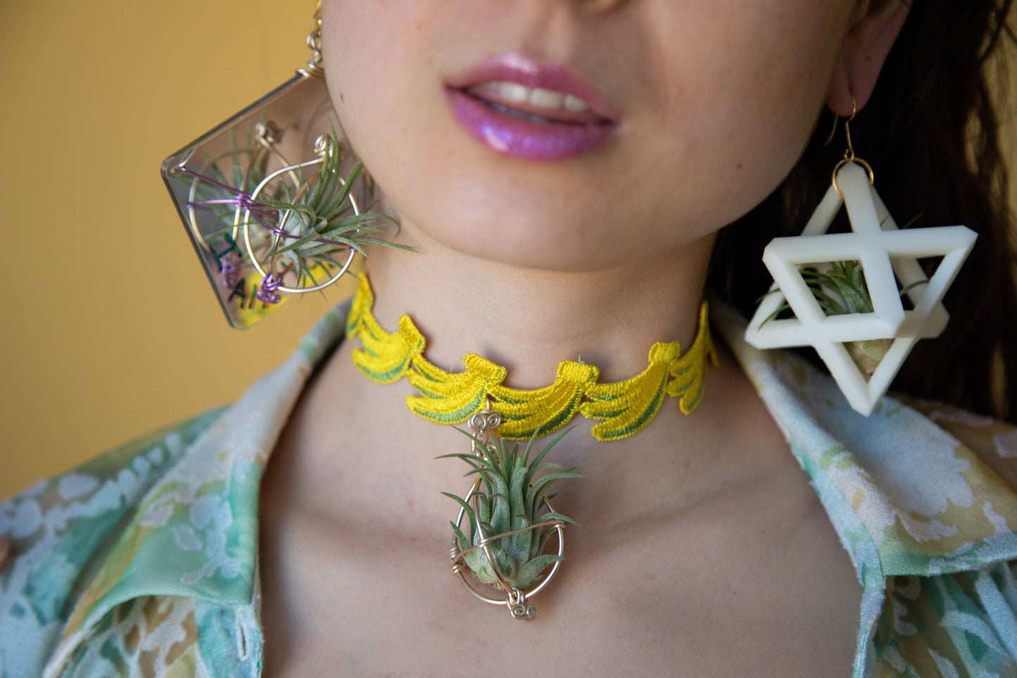 Holographic Mirror Air Plant Earrings ~  Iridescent Living Earrings