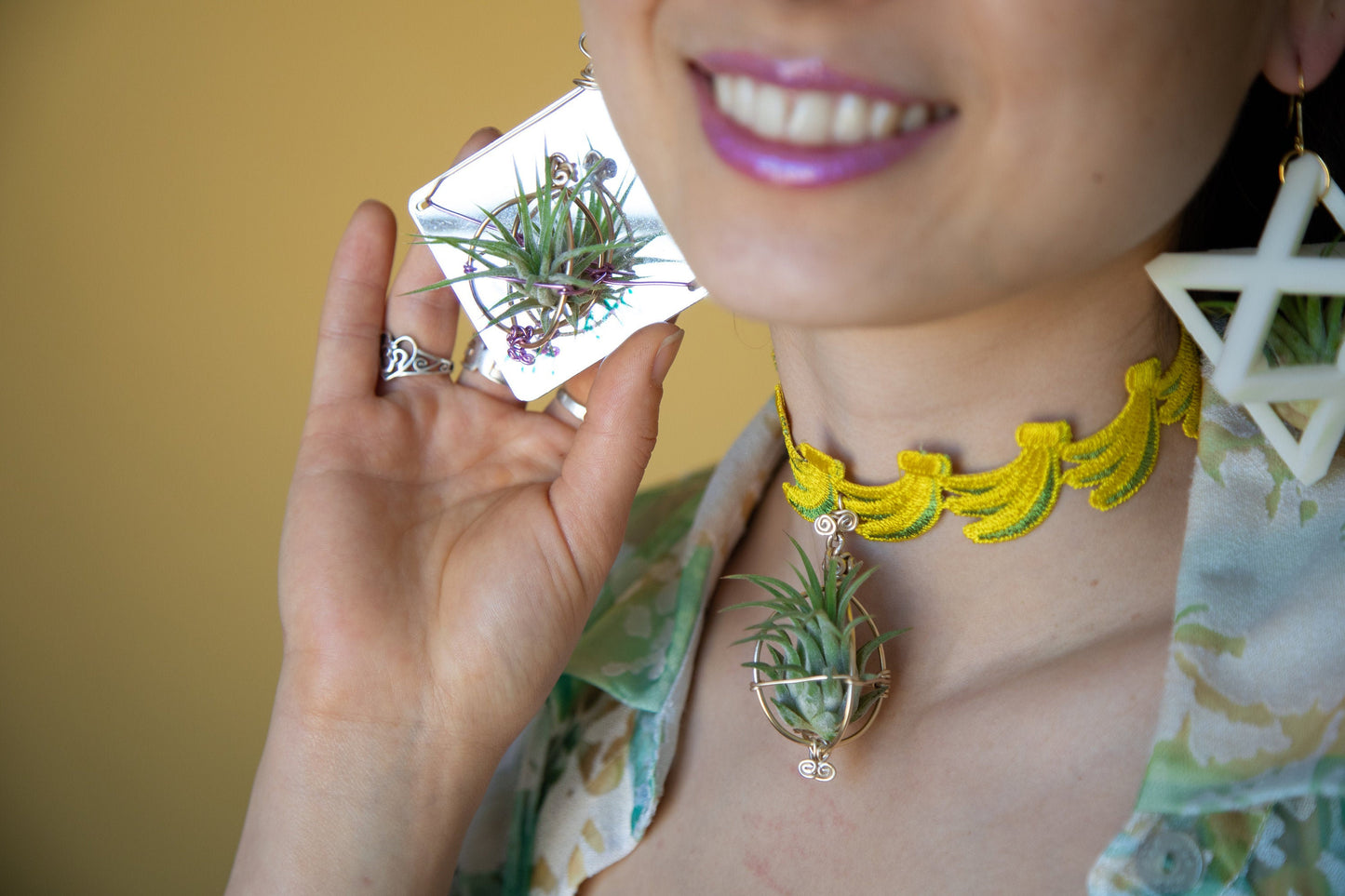 Holographic Mirror Air Plant Earrings ~  Iridescent Living Earrings