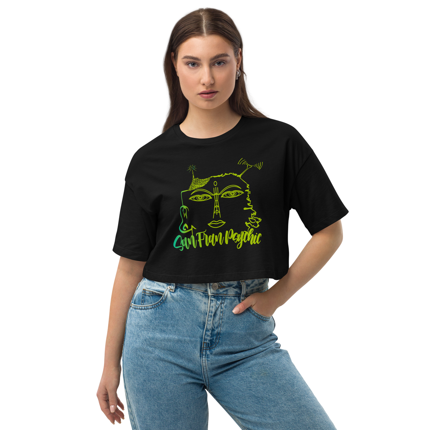 SF Buddha Face Radio San FranPsychic Crop Top