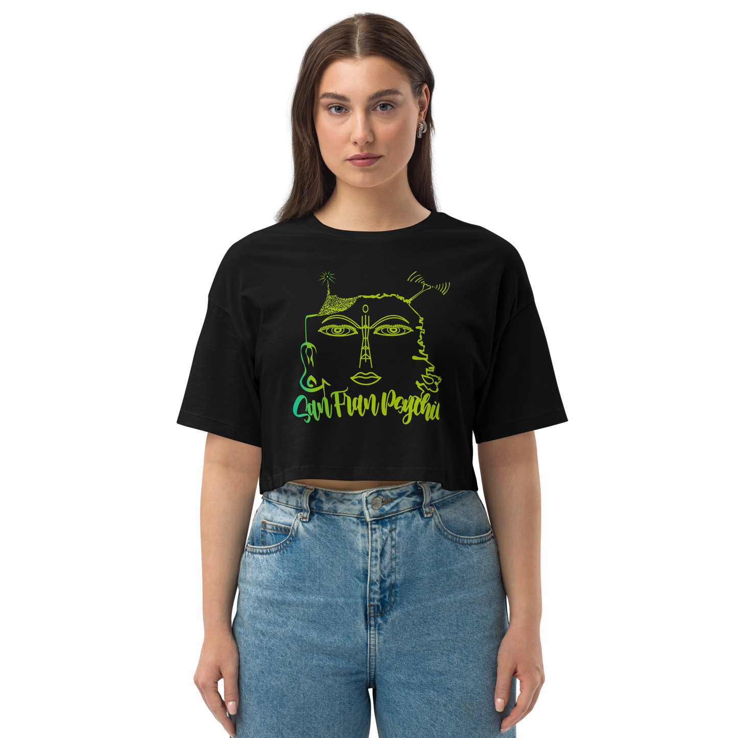 SF Buddha Face Radio San FranPsychic Crop Top