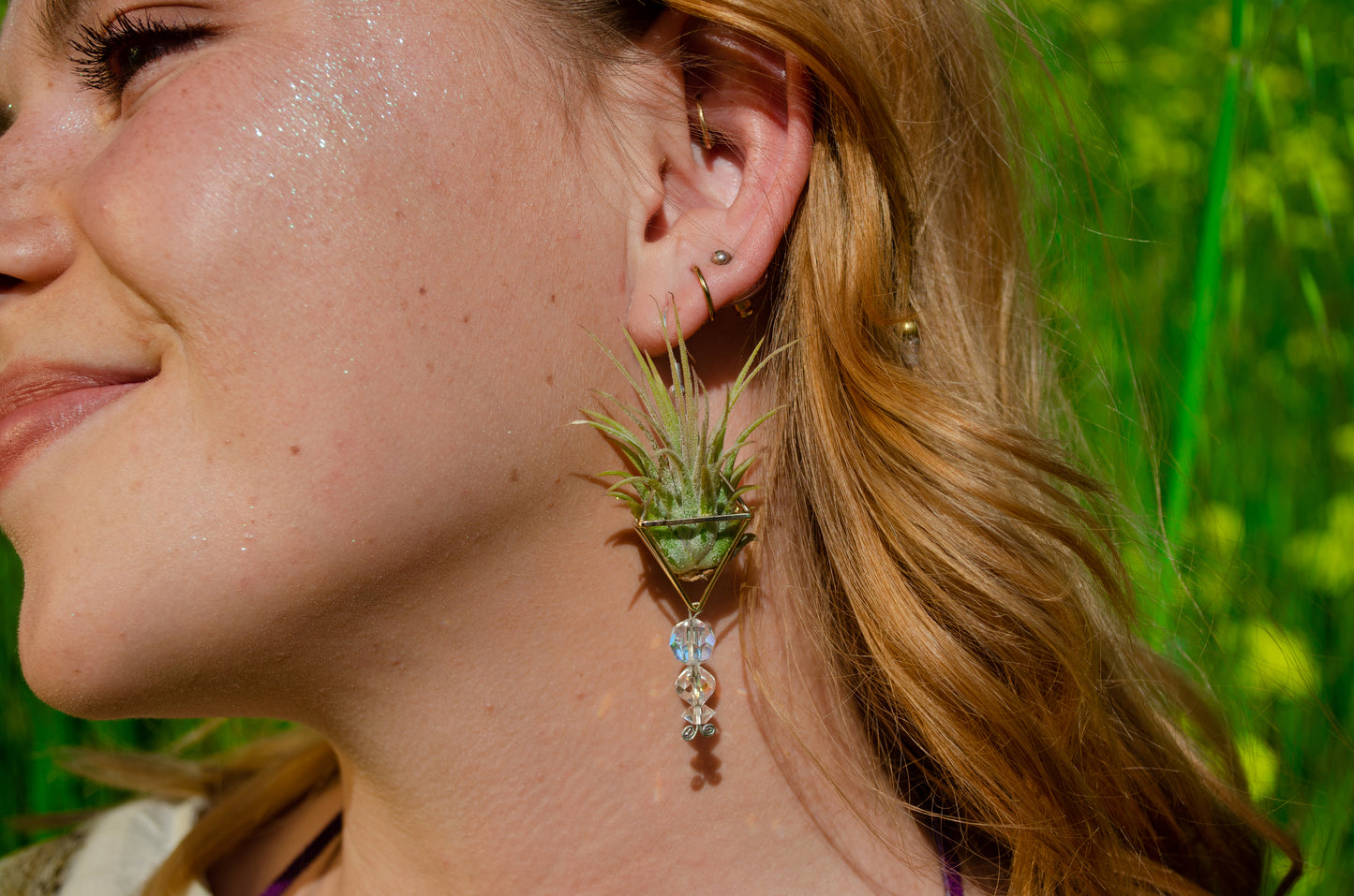 Mini Diamond Octahedron Classic Air Plant Clasp Earrings