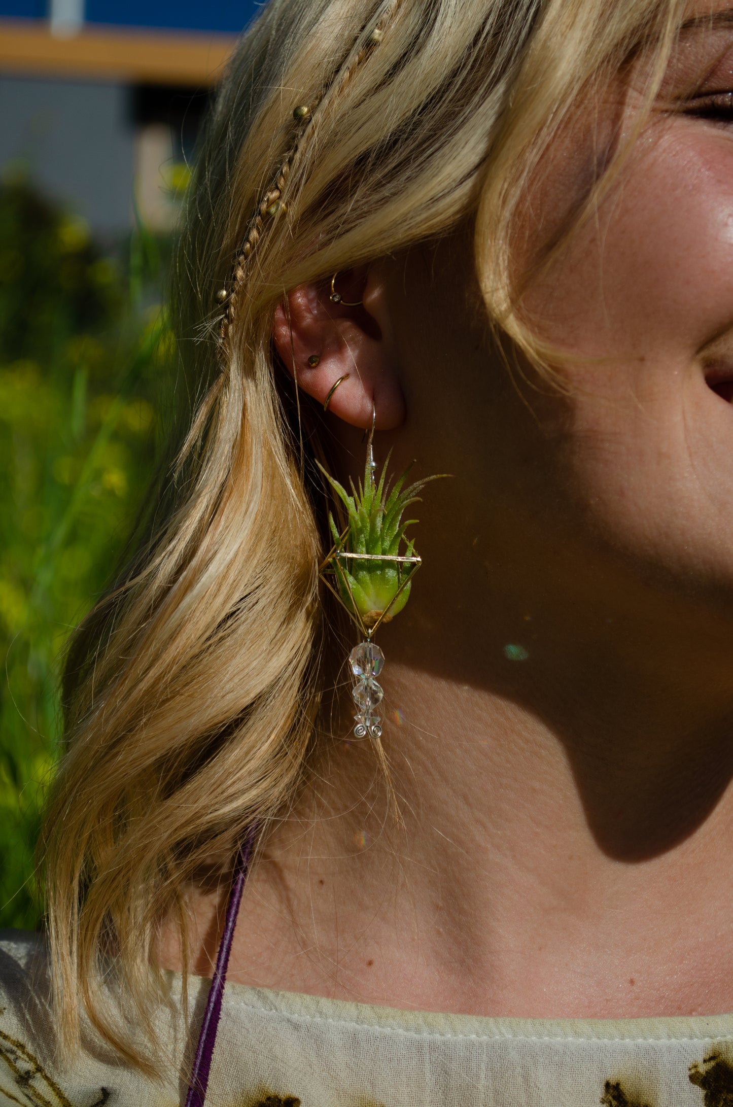 Mini Diamond Octahedron Classic Air Plant Clasp Earrings