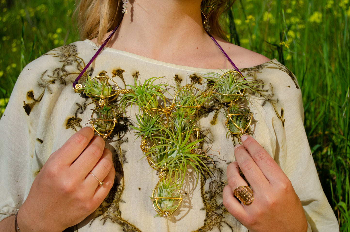 Air Plant Chest Plate Statement Necklace ~ Womb Bloom ~ Sculptural Jewelry
