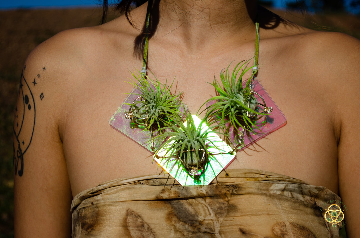 Holographic Air Plant Statement Necklace ~Iridescent Collar Necklace