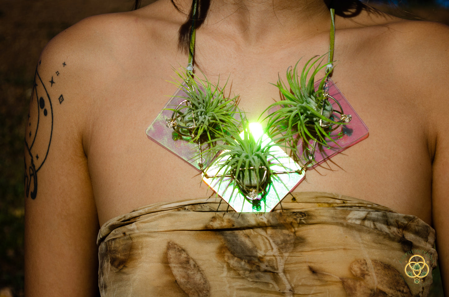 Holographic Air Plant Statement Necklace ~Iridescent Collar Necklace