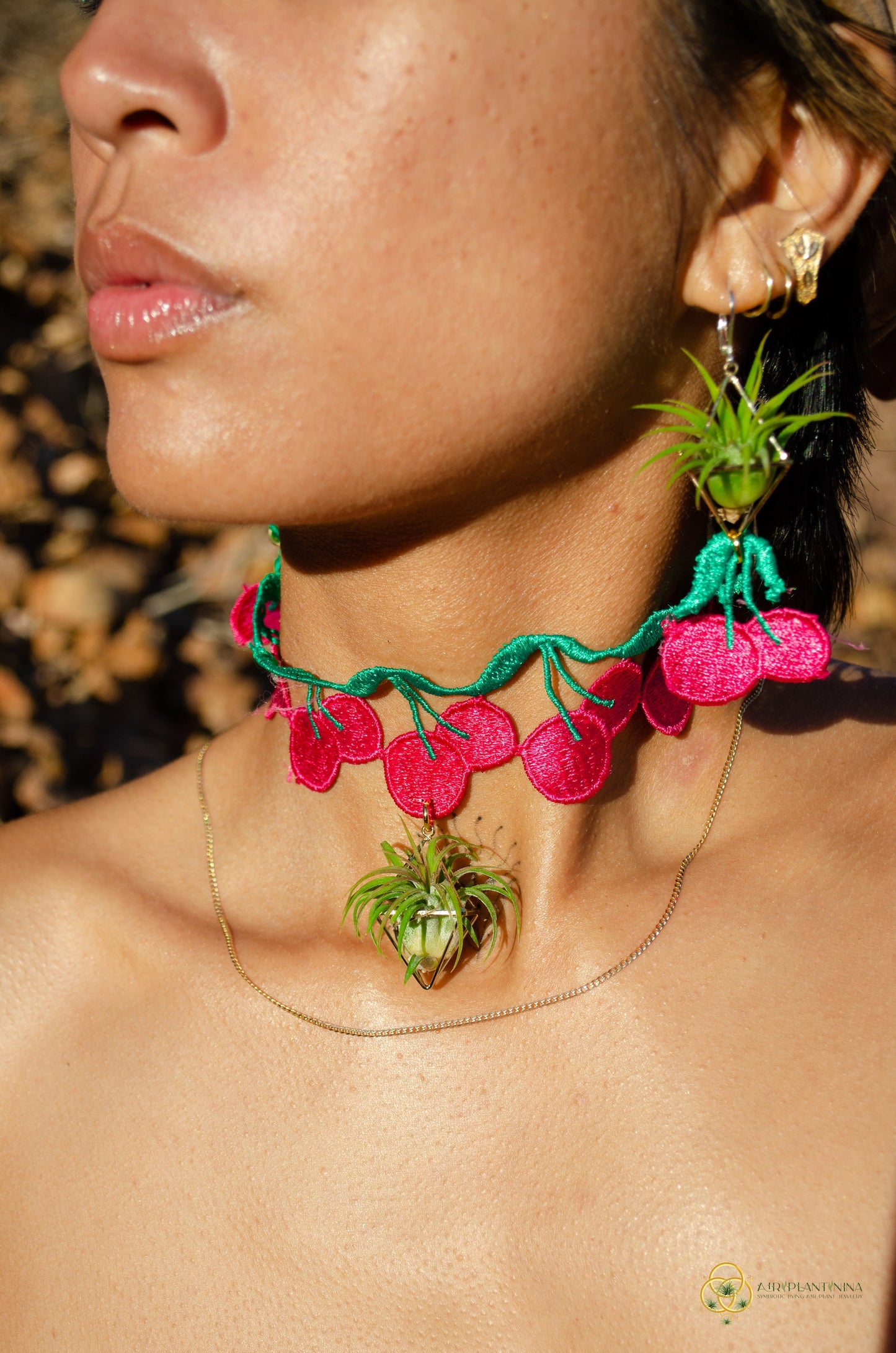 Air Plant Choker Pendant  ~  Fruity Chokers + Earrings Set (Cherry, Grape, Banana, Watermelon, Strawberry)))