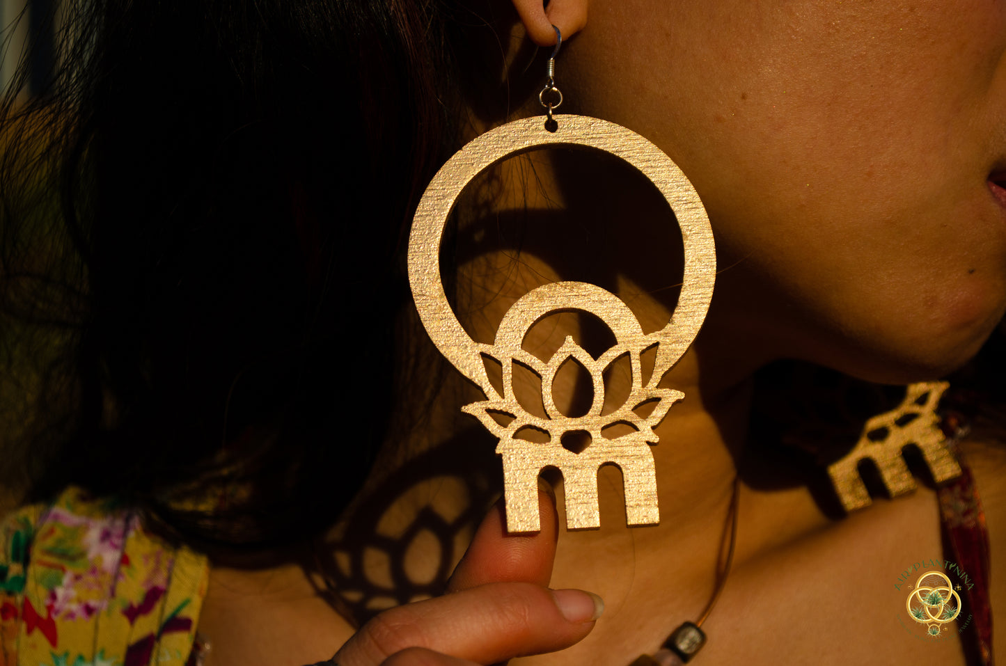 Om Lotus Key Code Light Language Wooden Hoop Earrings