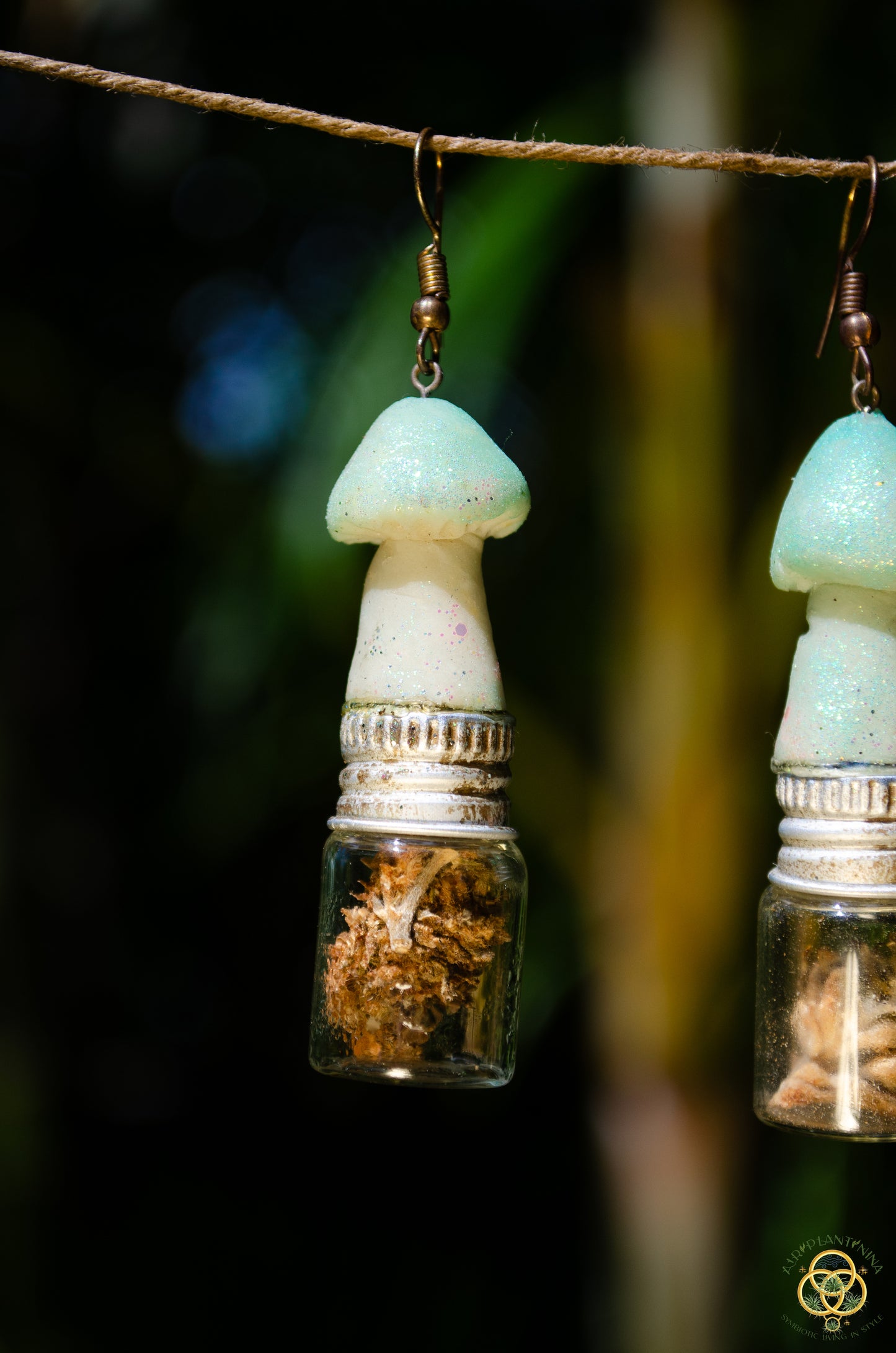 Glowing Mushroom Jar Container Earrings Screw Top Lid