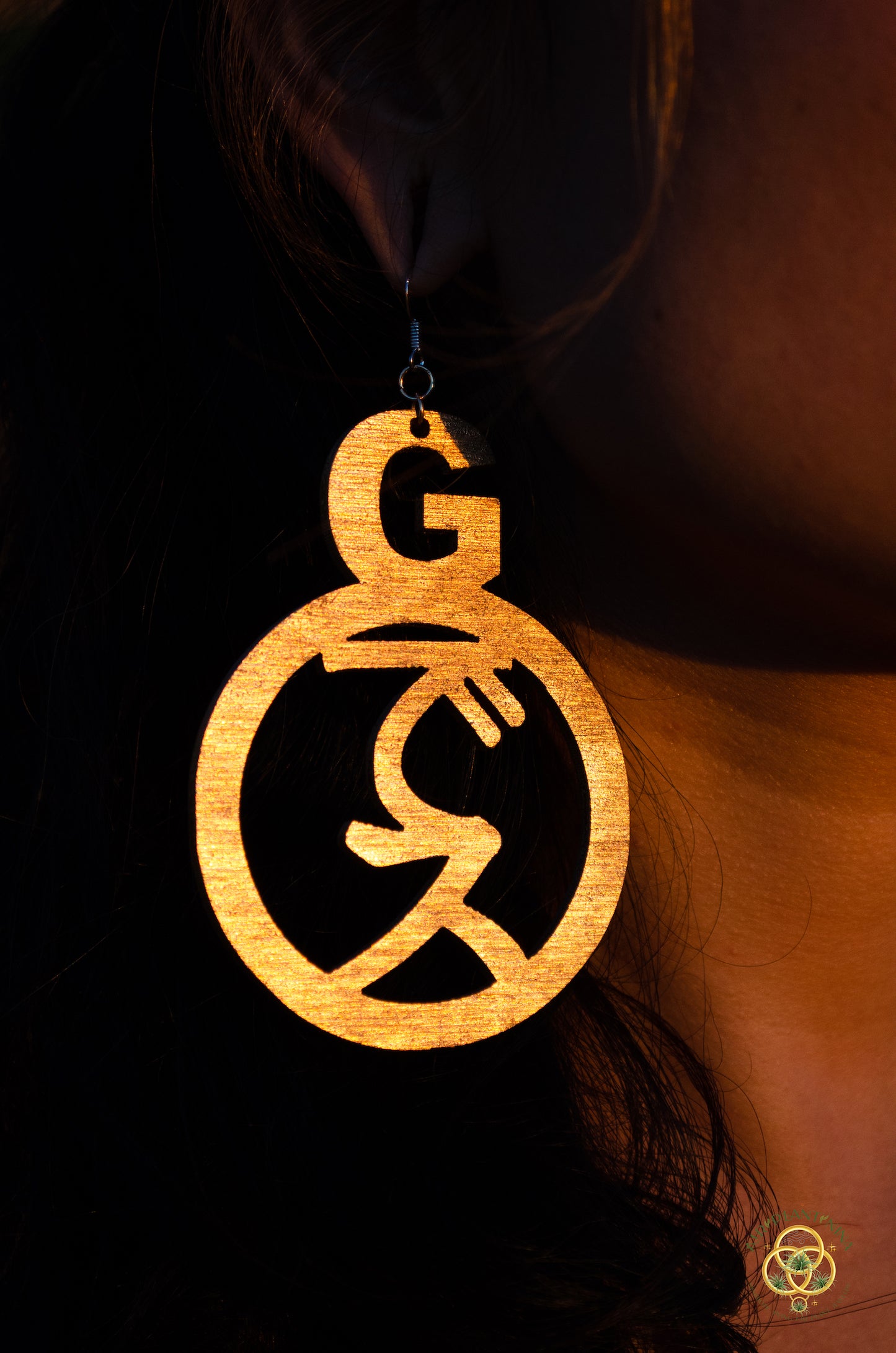 Goddess Ankanji Key Code Light Language Wooden Hoop Earrings