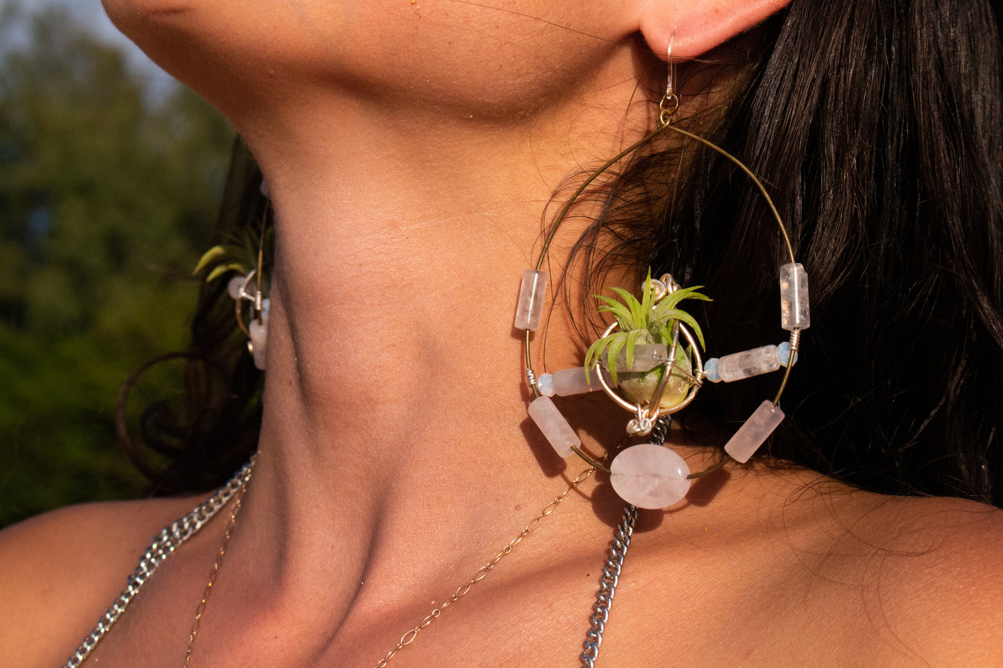 Crystal Jewel Beaded Air Plant Hoop Earrings