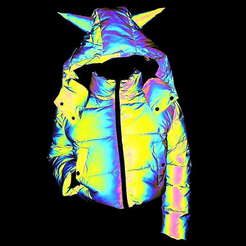 Ninja Alien Rainbow Reflective Antenna Hooded Down Bubble Coat  Jacket