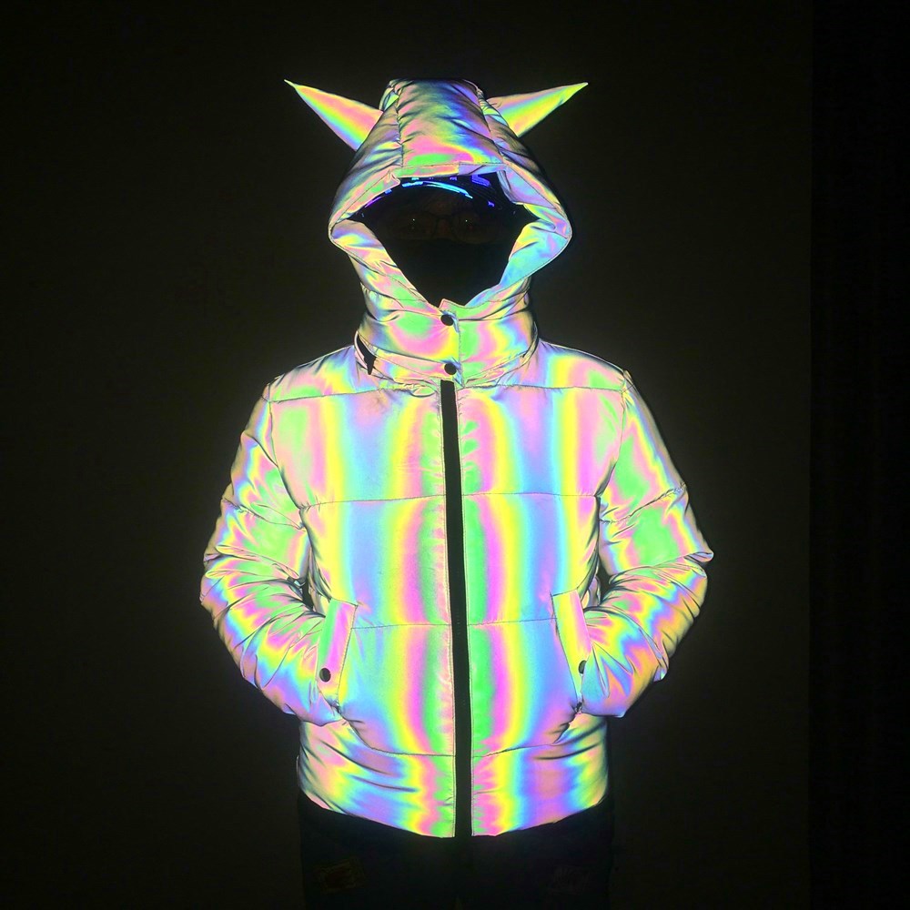 Ninja Alien Rainbow Reflective Antenna Hooded Down Bubble Coat  Jacket