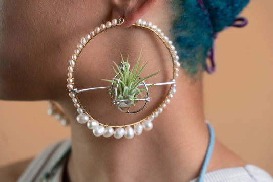 Air Plant Pearl Hoop Earrings