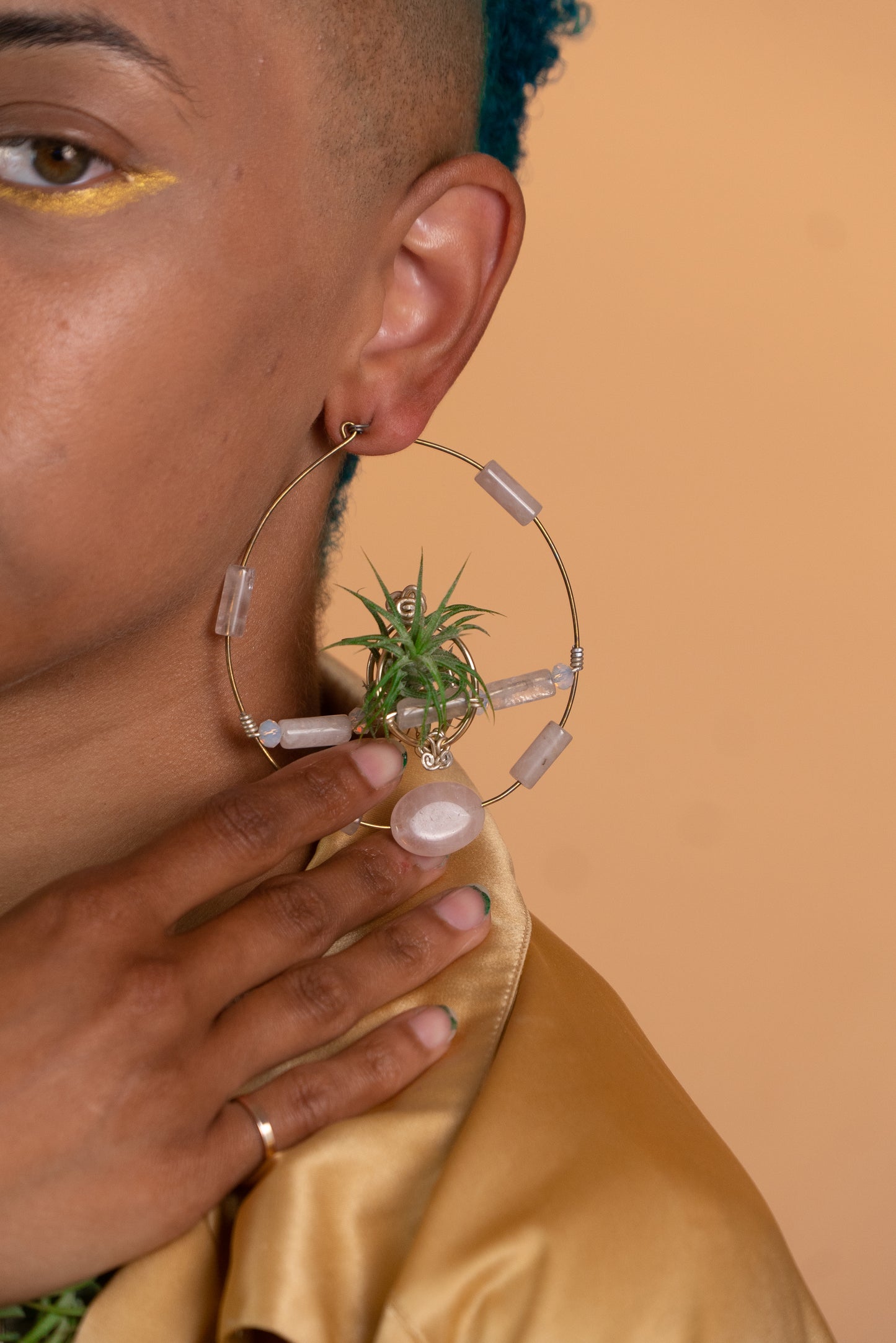 Jeweled Beaded Air Plant Hoop Earrings