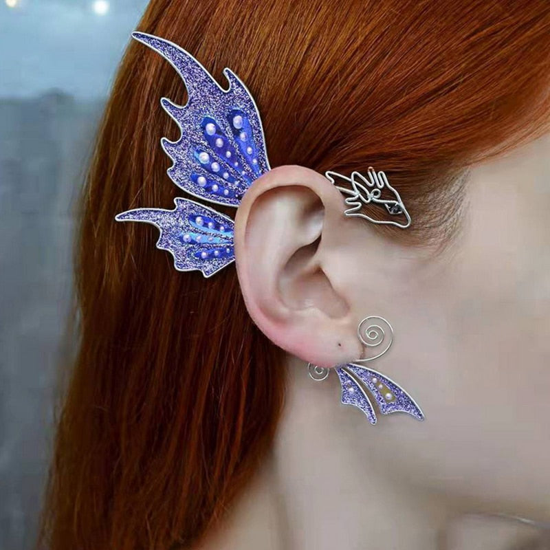 Aurora Iridescent Butterfly Dragon Wing Ear Cuffs